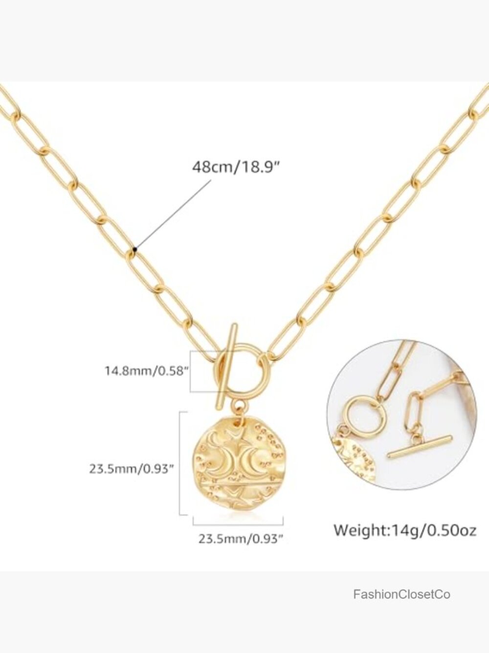 Chunky Gold Plated Paperclip Chain Heart Pendant Necklace 18K - Picture 4 of 7